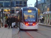 Tram 274 disgorges its passengers at Haymarket during the evening of 1 November.<br><br>[Bill Roberton 01/11/2014]
