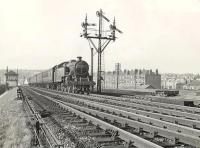 Fairburn 2-6-4 tank 42191 gets the <I>L&A</I> distant at Cathcart North Junction on 30 August 1957 with a train for Whitecraigs.<br><br>[G H Robin collection by courtesy of the Mitchell Library, Glasgow 30/08/1957]