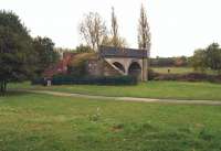 Remains of the railway viaduct over the River Stour to the south of Blandford Forum station site in 2014. <br><br>[John McIntyre 22/10/2014]