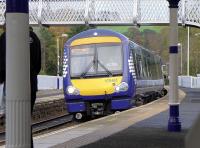 170461 enters Aberdour with a Fife Circle service to Newcraighall on 4 November.<br><br>[Bill Roberton 04/11/2014]