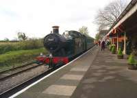 Ex GWR Collett 0-6-2T no. 5637 arrives back at Cranmore station on the East Somerset Railway at just after midday on 25 October 2014.<br><br>[John McIntyre 25/10/2014]