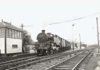 BR Standard 2-6-4 tank 80028 runs through Ellon station with a fish train in May 1959.<br><br>[G H Robin collection by courtesy of the Mitchell Library, Glasgow 15/05/1959]