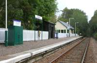 Platform view east at Beasdale looking towards Lochailort in September 2005. The station was originally intended as a private halt serving nearby Arisaig House but became a public station from the outset following its opening in 1901. The former (refurbished) station house is now a holiday home.<br><br>[John Furnevel 27/09/2005]