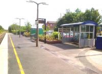 Something old, something new, something blue... and I'm sure they've borrowed something somewhere! Basic but effective facilities at a sunny Pershore station in July 2014, looking south east towards Oxford.<br><br>[Ken Strachan 26/07/2014]