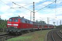 218 435 working the 15:42 from Elbingerode to Halberstadt in August 2003 pauses at the reversing station of Michaelstein before starting the steep descent to Blankenburg. At reunification the terminus of the line had been at Koenigshuette, a few miles beyond Elbingerode, but the service was cut back in 1999 and withdrawn beyond Blankenburg in December 2005.<br>
<br><br>[Bill Jamieson 30/08/2003]