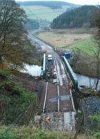 Standing above the north portal of Bowshank Tunnel on 10 November 2014 looking towards Stow, with work in progress on the trackbed below. The tunnel itself already has 'slab track' laid throughout its 200m length. [See image 54411] for the view as it is today.<br><br>[Ewan Crawford 10/11/2014]