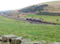 GBRf 66752 and 66736 with the rail train a little south of Heriot on 11 November.<br><br>[Bill Roberton 11/11/2014]