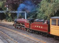 Romney, Hythe and Dymchurch Railway 4-8-2 No 5 <I>Hercules</I> with a train at Hythe in August 1990.<br><br>[Peter Todd 04/08/1990]