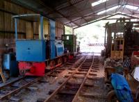 A brace of diesel locomotives and a host of things that might come in handy one day, in the shed at Threlkeld Quarry Museum on 18 May 2014.<br><br>[Ken Strachan 18/05/2014]