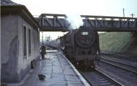 Britannia Pacific 70010 <I>Owen Glendower</I> arriving at Carstairs from Glasgow Central in July 1966.<br><br>[John Robin 15/07/1966]