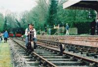 How the West was won - or at least, maintained. A human powered inspection and maintenance vehicle photographed on an Open Day at Rowden Mill in 2007. It's running wrong line, but nothing else was moving - particularly the Wickham trolley and the class 03 shunter in the background. View is towards Bromyard [see image 49560].<br><br>[Ken Strachan //2007]