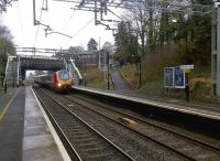 The Great Way Round, Hampton-in-Arden, November 2014. When the ticket office is closed, passenger access to platform 2 (for Birmingham) is down the ramp on the right; along platform 1; and over the footbridge. Still, it keeps you fit. The Voyager is heading for Euston. [Ref query 10804]<br><br>[Ken Strachan 11/11/2014]