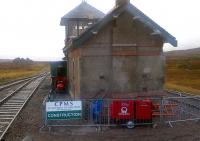 Repairs under way to the former signalbox, later Morgan's Den bunkhouse, at Corrour station on 27 November 2014. This is now a listed building.<br><br>[John Yellowlees 27/11/2014]