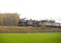 Black 5s 44871 and 45407 with a northbound special at Abergavenny on 29 November 2014, steadily climbing the gradient south of the station with lots of the right kind of noise and steam.<br><br>[Peter Todd 29/11/2014]