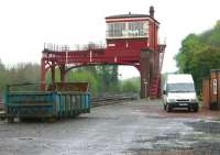 The North Eastern Railway grade II listed signal box to the east of Hexham station, dating from 1897. View towards Newcastle in May 2006 from the site of the old goods yard.<br><br>[John Furnevel 07/05/2006]