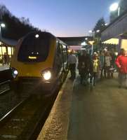 Due to an engineering possession, services between Liskeard and Plymouth were bustituted on 29 November. The driver has already changed the destination indicator before drawing forward and reversing towards Penzance. [see image 29653 for a similar view in daylight]<br><br>[Ken Strachan 29/11/2014]