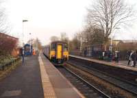 A Northern Class 150 DMU departs from Castleton on 29 November on a Manchester Victoria - Leeds service.<br><br>[John McIntyre 29/11/2014]