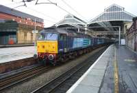 DRS 47818 waits at Preston station on the rear of the 1512 departure to Manchester on 29 November 2014, another of the additional services being operated by DRS on behalf of Northern during the pre-Christmas period.<br><br>[John McIntyre 29/11/2014]