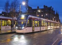 Edinburgh Tram 260 at St Andrew Square on 12 December 2014.<br><br>[Bill Roberton 12/12/2014]