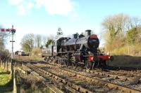 The <I>Santa Special</I> season underway on the East Somerset Railway with Ivatt 2-6-0 46447 running round its train at Cranmore station on 13 December 2014. <br><br>[Peter Todd 13/12/2014]