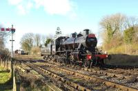 The <I>Santa Special</I> season underway on the East Somerset Railway with Ivatt 2-6-0 46447 running round its train at Cranmore station on 13 December 2014. <br><br>[Peter Todd 13/12/2014]