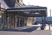 A view from the north side of the canopy protecting the main entrance (facing directly towards the sea), shows how developments adjacent to the 1907 built Morecambe Promenade station have been carried out in a sympathetic style.<br><br>[Bill Jamieson 07/08/2014]