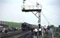 Britannia Pacific 70013 <I>Oliver Cromwell</I> with the BR (Scottish Region) <I>Grand Rail Tour no 5</I>, at Hellifield on 1 June 1968.<br><br>[John Robin 01/06/1968]
