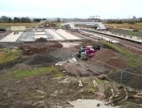 Looking south over Shawfair station on the afternoon of 23 December 2014, with notable progress on both the station footbridge and car park since the previous visit. <br><br>[John Furnevel 23/12/2014]