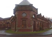 Looking at the former booking office of Clydebank Riverside station on Boxing Day 2014. Closed in 1964, the building has since been restored and converted for use as residential accommodation.<br><br>[John Yellowlees 26/12/2014]