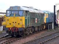 Devon & Cornwall Railways 31601 and resident 26038 await their turn at Bo'ness on 27 December.<br><br>[Bill Roberton 27/12/2014]