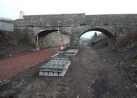 Track level view Looking through Kilnknowe Place bridge, Galashiels, back towards Kilnknowe Junction on 26 December. The Peebles line, which  ran through the arch on the right, continued in parallel with the Waverley route for a considerable distance before turning west behind the camera.<br><br>[Ewan Crawford 26/12/2014]