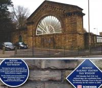 The famous fan window at Buxton on 5 January 2015, with plaque details below. [See image 31150] <br><br>[Bruce McCartney 05/01/2015]