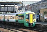 A Brighton - Watford Junction cross - London peak hour service operated by a Southern Trains class 377 EMU about to restart from Kensington Olympia on 22 July 2005.<br><br>[John Furnevel 22/07/2005]