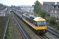 In September 1985, 47405 <I>Rail Riders</I> restarts a train for Perth and Inverness after a call at Dunblane. The loco had just been repainted in the then new <I>InterCity</I> livery, and it worked for another decade before scrapping.<br><br>[Mark Dufton /09/1985]