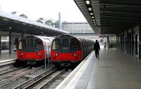 All 3 Jubilee line platforms occupied at Stratford terminus on the afternoon of 22 July 2005. View is south showing (from far left to right) platforms 15, 14 and 13.<br><br>[John Furnevel 22/07/2005]