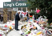 Remembrance garden outside Kings Cross station in memory of those killed in the London bombings of 7 July 2005, seen 16 days later.<br><br>[John Furnevel 23/07/2005]