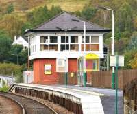 The signalling centre at Banavie, looking west along the platform in September 2005.<br><br>[John Furnevel 28/09/2005]