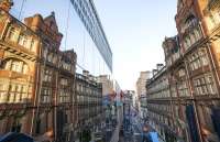 Some of the 8,000 reflective stainless steel panels which will eventually envelop the entire building at New Street when complete in 2015. The faade will transform the drab, grey station building which has dominated the city centre for the last 40 years. <br><br>[Network Rail /12/2012]