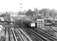 6904 passing north through Beattock station in late 1972 with a down oil train.<br><br>[John Furnevel 16/09/1972]