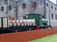 Dewars distillery, Aberfeldy, in 2003 with preserved 0-4-0ST <I>Dailuaine</I> on static display.<br><br>[John Furnevel 18/05/2003]