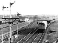 The remains of Thornton Junction station (closed October 1969) looking south from the footbridge in March 1971. A freight is approaching from the Thornton West direction behind BRCW Type 2 no 5322.<br><br>[John Furnevel 23/03/1971]