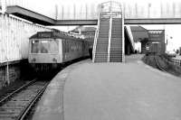 The 12.33 to Glasgow Central awaiting departure time at Ardrossan Winton Pier in July 1984.<br><br>[John Furnevel 07/07/1984]