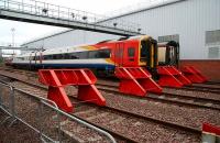 A South West Trains liveried 158 stands alongside Haymarket MPD in February 2007.<br><br>[John Furnevel 13/02/2007]