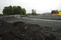 Alloa East looking west. The trackbed runs from left to bottom centre and the new bypass road is under construction.<br><br>[Ewan Crawford 23/10/2005]