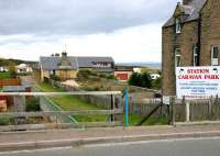 The former Hopeman station, looking west along the platform in October 2005. As can be seen from the sign the location is now part of a caravan/holiday park.<br><br>[John Furnevel 30/10/2005]