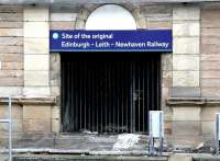 Sign above a hole in the north wall at the rear of platform 20 at Waverley (formerly Canal Street) in 2004. The tunnel once took the EL&N through to Scotland Street [see image 14741].<br><br>[John Furnevel 02/06/2004]
