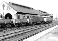 D8116 and D8124 stand alongside the abandoned Beattock shed in May 1971 with an engineers train.<br><br>[John Furnevel 23/05/1971]