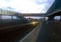 158869 arriving at Dunfermline Queen Margaret at dusk on 13 January 2015 with a Cowdenbeath-bound service.<br><br>[John Yellowlees 13/01/2015]