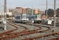 All the first generation Metrolink trams have now been withdrawn and most of them scrapped by Booths of Rotherham. However, three sets remain in open storage at the Old Trafford depot. T68 trams 1023 and 1020 are seen here with T68a 2001 hidden behind them. One of them was used for ice breaking duties last winter but it is unclear what is planned for the three at this time. [See image 47623].<br><br>[Mark Bartlett 13/01/2015]