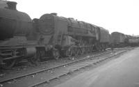 Withdrawn BR Standard class 9F 2-10-0 no 92172 stands in the shed yard at Doncaster on 22 May 1966. Allocated here new from Crewe works in October 1958, the locomotive was broken up in the scrapyard of Messrs W George, Wath-on-Dearne, a month after this photograph was taken. <br><br>[K A Gray 22/05/1966]